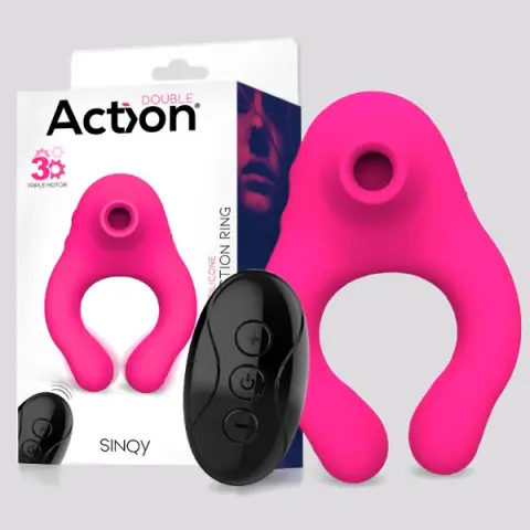 Imagen Anillo vibrador con succionador fucsia Sinqy Action