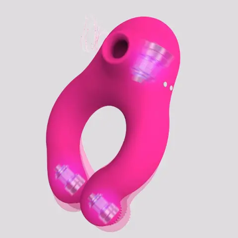 Imagen Anillo vibrador con succionador fucsia Sinqy Action 2