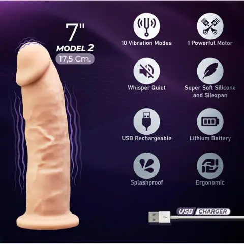 Imagen Pene silicona natural vibrador recargable  Silexd 7" 3