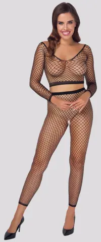 Imagen Conjunto panty abierto y top rejilla negro  S/L