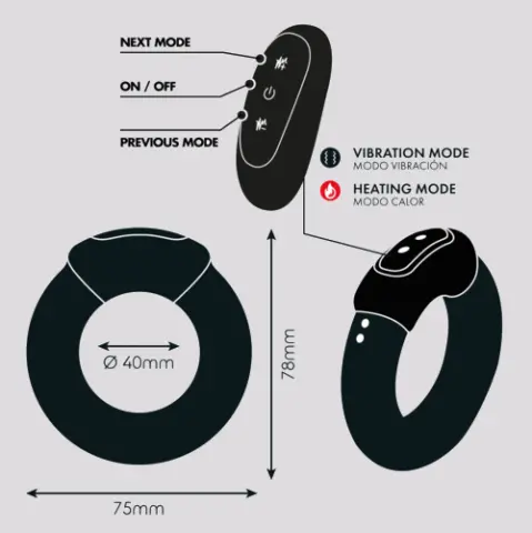 Imagen Anillo vibrador calor recargable control remoto  Addicted toys 4